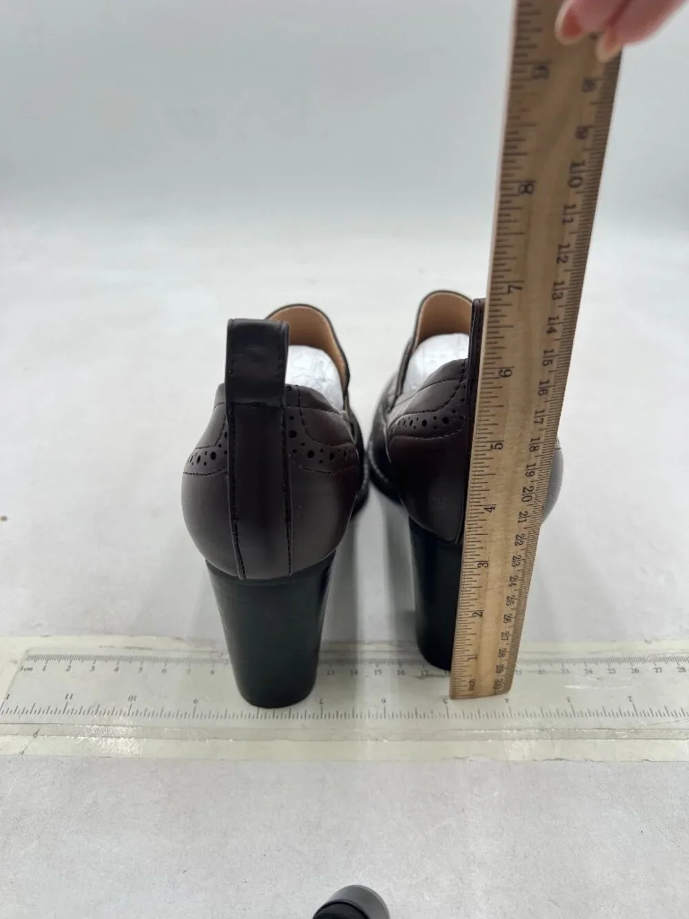 YDN Saddle Brown Chunky High Heels Round Toe Oxford Loafer Shoes Slip On Loafers - Picture 5 of 8